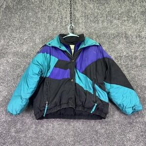 Vintage Yukon Trail Jacket Womens Large Teal Purple Black Ski Down Puffer Winter